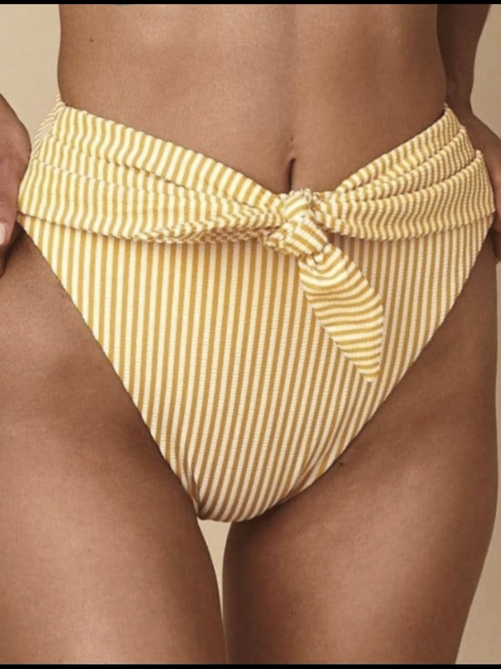 Montce Yellow White Striped High-Rise Tie Bikini Bottom